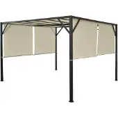 Mendler Pergola Beja, Garten Pavillon Terrassenüberdachung, stabiles 6cm-Stahl-Gestell + Schiebedach 4x4m