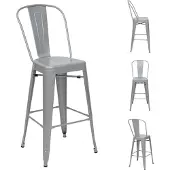Mendler 4er-Set Barhocker MCW-A73, Barstuhl Tresenhocker mit Lehne, Metall Industriedesign grau