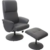 Mendler Relaxsessel Stockholm, Fernsehsessel Relaxliege TV-Sessel mit Hocker Kunstleder, mattgrau