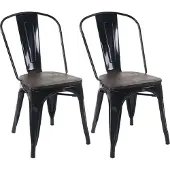 Mendler 2er-Set Stuhl MCW-A73 inkl. Holz-Sitzfläche, Bistrostuhl Stapelstuhl, Metall Industriedesign stapelbar schwarz