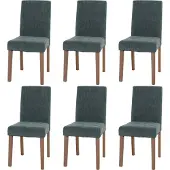 Mendler 6er-Set Esszimmerstuhl Littau, Stuhl Küchenstuhl Hochlehner, Stoff/Textil Chenille Holz grün, naturfarbene Beine
