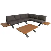Mendler Aluminium Garten-Garnitur MCW-M62, Sitzgruppe Garten-/Lounge-Set Sofa, Holzoptik Gestell anthrazit, Polster dunkelgrau