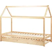 Beliani Hausbett für Kinder Hellbraun Kiefernholz mit Ausziehbett Lattenrost 90x200 cm Bettgestell Hausform Kinderzimmer Jugendbett Ausziehbett