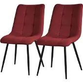 ML-Design Esszimmerstühle 2er Set Rot, Wohnzimmerstühle mit Stoffbezug und Metallbeinen, Küchenstühle mit Rückenlehne