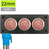 Proride Metall-Druckschalter 220V ON-OFF 22mm 3-fach Panel IP67 LED Rot