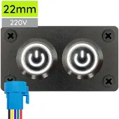 Proride Metall-Druckschalter 220V ON-OFF 22mm 2-fach Panel IP67 LED Weiß