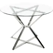 Beliani Esstisch oval aus silberfarbenem, transparentem temperiertem Glas 105 cm glänzende Metallbeine