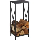 Relaxdays Kaminholzregal, Metall, HBT: 80 x 34 x 25 cm, Feuerholzregal für innen, pulverbeschichtet, Holzlager, schwarz