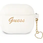 GUESS Gua3Lschsh Airpods 3-Abdeckung Weiß/Weiß Silikon-Charm-Herz-Kollektion