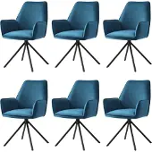 Mendler 6er-Set Esszimmerstuhl MCW-G67, Küchenstuhl Armlehne, drehbar Auto-Position, Samt MVG türkis-blau, Beine schwarz