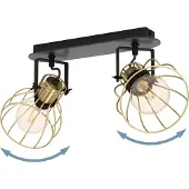 Eglo Deckenstrahler Sambatello, Deckenlampe mit schwenkbaren Spots, Deckenleuchte aus Metall in Schwarz und Messing-Gebürstet, Deckenspot, E27