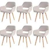 Mendler 6er-Set Esszimmerstuhl MCW-A50 II, Stuhl Küchenstuhl, Retro 50er Jahre Design Textil, creme/grau, helle Beine