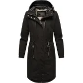 MARIKOO lange Damen Übergangsjacke mit Teddyfutter & Kapuze – Megumii