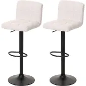 Mendler 2er-Set Barhocker MCW-G87, Tresenhocker Barstuhl, höhenverstellbar drehbar, Stoff Boucle (450g/m²) MVG creme-weiß
