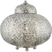 Licht-Erlebnisse Tischlampe Metall rund Ø 26 cm 29 cm Nickel glänzend E27 Nachttischlampe