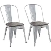 Mendler 2er-Set Stuhl MCW-A73 inkl. Holz-Sitzfläche, Bistrostuhl Stapelstuhl, Metall Industriedesign stapelbar grau