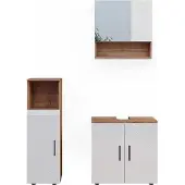 Vicco Badmöbel-Set Irma Weiß Hochglanz/Goldkraft Eiche 3-teilig, Model 40538