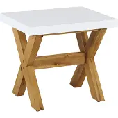 Beliani Gartenhocker Weiß Beton Akazienholz-Gestell Sitzhocker rustikaler Look Landhausstil Gartenaccessoires Gartenmöbel Terrassenmöbel