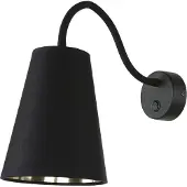 Licht-Erlebnisse Wandlampe mit Schalter verstellbar E27 in Schwarz Gold Stoffschirm Retro Design Wandleuchte Schlafzimmer Wohnzimmer