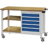 Bedrunka & hirth Werkbank B1200xT540xH880mm Buche Multiplex lichtgrau / signalblau 5 Schubladen