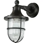 Licht-Erlebnisse Wandleuchte außen Schwarz antik IP64 E27 Messing massiv Glas Maritim Außenwandlampe HausHof Garten
