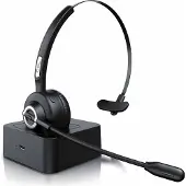 CSL - kabelloses Headset mit Ladestation - Mono Bluetooth Headset mit Mikrofon - USB Ladeport - Multipoint, Rauschunterdrückung - leicht - freisprechen - PC Tablet Smartphone - Home Office Büro
