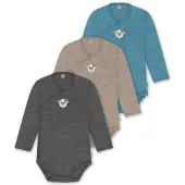 Normani 3er Set Baby-Body Wickelbody Langarm Toddler-Bodysuit aus Merinowolle - 9357