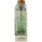 Waterdrop Trinkflasche Clean, mit Neoprenhülle, 0,6 Liter, Borosilikatglas, transparent / grün