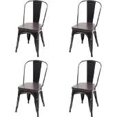 Mendler 4er-Set Esszimmerstuhl MCW-H10e, Küchenstuhl Stuhl, Chesterfield Metall Kunstleder Industrial Gastronomie schwarz-braun