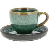 Bitz Espressotasse mit Henkel und passender Untertasse schwarz/grün