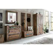 SIT Möbel Dielen-Set | 6-tlg. | Altholz lackiert bunt | 2 Schuhschränke, 2 Garderobenpaneele, 1 Spiegel, 1 Schrank | B 85 x T 45 x H 180 cm | 18000-63 | Serie RIVERBOAT