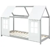 En.casa Kinderbett 'Tostedt' Halboffenes Design 90x200cm Grau/Weiß