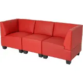 Mendler Modular 3-Sitzer Sofa Couch Moncalieri, Kunstleder rot, hohe Armlehnen