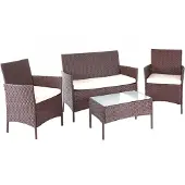 Mendler Poly-Rattan Garten-Garnitur MCW-D82, Sitzgruppe Lounge-Set braun-meliert mit Kissen creme