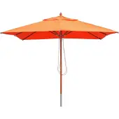 Mendler Gastronomie Holz-Sonnenschirm MCW-C57, Gartenschirm, Polyester/Holz 14kg, eckig 3x3m Seilzug stoßsicher terracotta