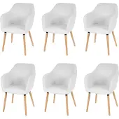 MCW 6er-Set Esszimmerstuhl Vaasa T381, Stuhl Küchenstuhl, Retro 50er Jahre Design Kunstleder, weiß, helle Beine