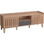 Mendler TV-Rack MCW-M48, Lowboard TV-Schrank, Schiebetür 56x150x40cm beige, Schublade grau