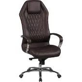 FineBuy Bürostuhl Braun MONTEREY Echt-Leder Schreibtischstuhl XXL Polsterung Chefsessel hohe Rückenlehne mit Kopfstütze Drehstuhl Drehsessel