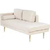 Beliani Chaiselongue Linksseitig Beige Samt mit Goldenen Metallbeinen Lehne Kissen Nackenrolle Modern Récamiere Liegesofa für Wohnzimmer