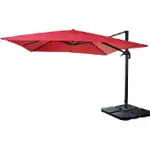 Mendler Gastronomie-Ampelschirm MCW-A96, Sonnenschirm 3x3m (Ø4,24m) Polyester Alu/Stahl 23kg rot mit Ständer