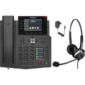 Gequdio IP Telefon GX5+ Set mit Netzteil & 2-Ohr Kabel-Headset - für Fritzbox, Telekom - Premium Freisprechen & 2x Farbdisplays - Anleitung (PDF) für FritzBox, Sipgate, Telekom, Speedport