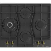 Gorenje GW6D42CLB, Schwarz, Integriert, 60 cm, Gaskochfeld, Gusseisen, 4 Zone(n)