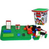 Simba Blox 500 Bausteine im Eimer, für Kinder ab 3 Jahren, Verschiedene Steine, Fenster & Türen, mit Grundplatte, vollkompatibel, farblich gemischt
