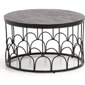 Wohnling Couchtisch 60x60x36 cm Mango Massivholz / Metall Schwarz Sofatisch Rund Wohnzimmertisch Industrial Kaffeetisch Wohnzimmer Massiv