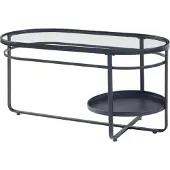 En.casa Couchtisch 'Kumla' oval Metallgestell mit Glasplatte 90 x 42,5 x 46 cm Schwarz