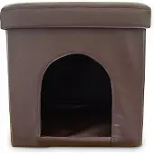 Relaxdays Hundebox Sitzhocker, HBT:38x38x38cm, Sitzcube, Tierhöhle für Hunde/Katzen, Kunstleder, Deckel abnehmbar, braun