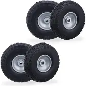 Relaxdays 4x Sackkarrenrad, pannensichere Vollgummireifen, 4.10/3.50-4", Stahlfelge, bis 150kg, 260x85 mm, schwarz-grau