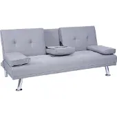 Mendler 3er-Sofa MCW-F60, Couch Schlafsofa Gästebett, Tassenhalter verstellbar 97x166cm Textil, hellgrau