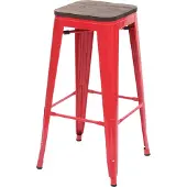 Mendler Barhocker MCW-A73 inkl. Holz-Sitzfläche, Barstuhl Tresenhocker, Metall Industriedesign stapelbar rot