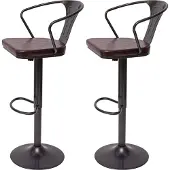 Mendler 2er-Set Barhocker MCW-H10b, höhenverstellbar mit Armlehne, Tresenhocker Barstuhl Industrial drehbar vintage schwarz-braun